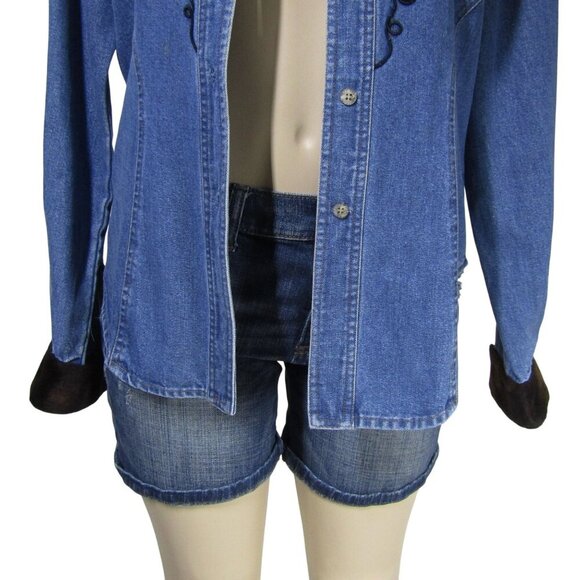 HAIRSTON ROBERSON Denim M Cowgirl Shirt Shacket Western Rodeo Button Front - Picture 8 of 12